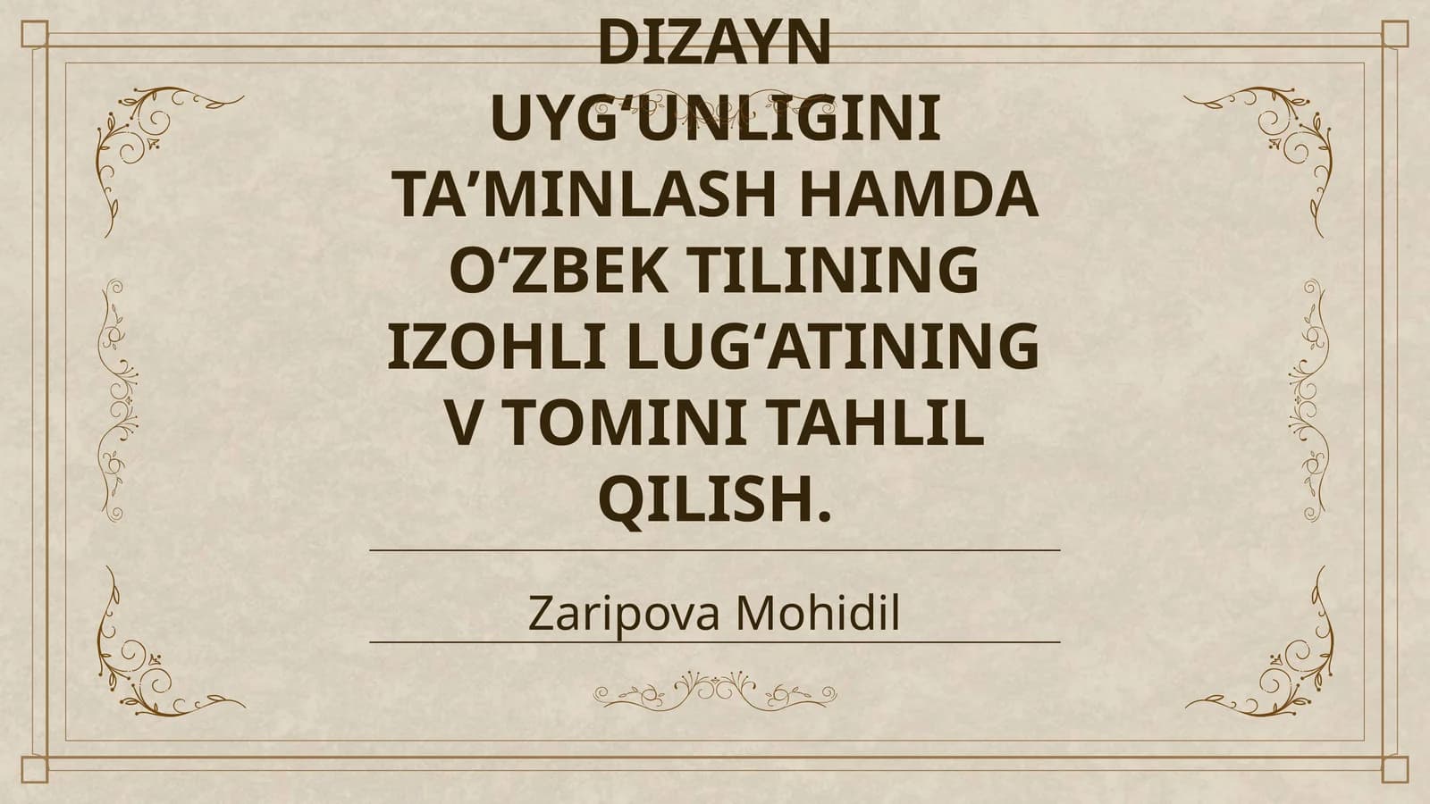 NASHRDA MATN VA DIZAYN UYGʻUNLIGINI TAʼMINLASH HAMDA OʻZBEK TILINING IZOHLI LUGʻATINING V TOMINI TAHLIL QILISH
