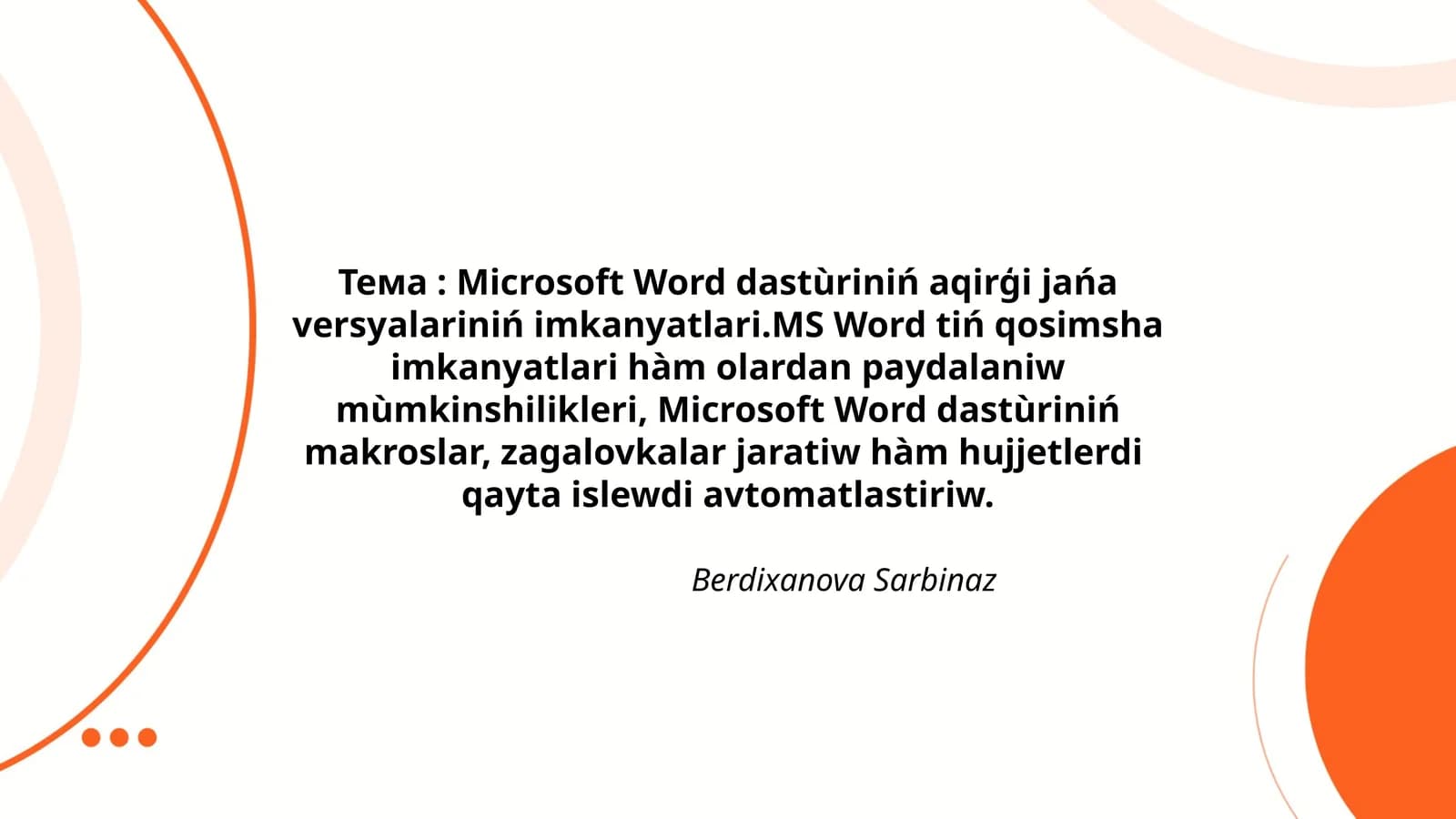 Microsoft Word dasturining imkoniylari