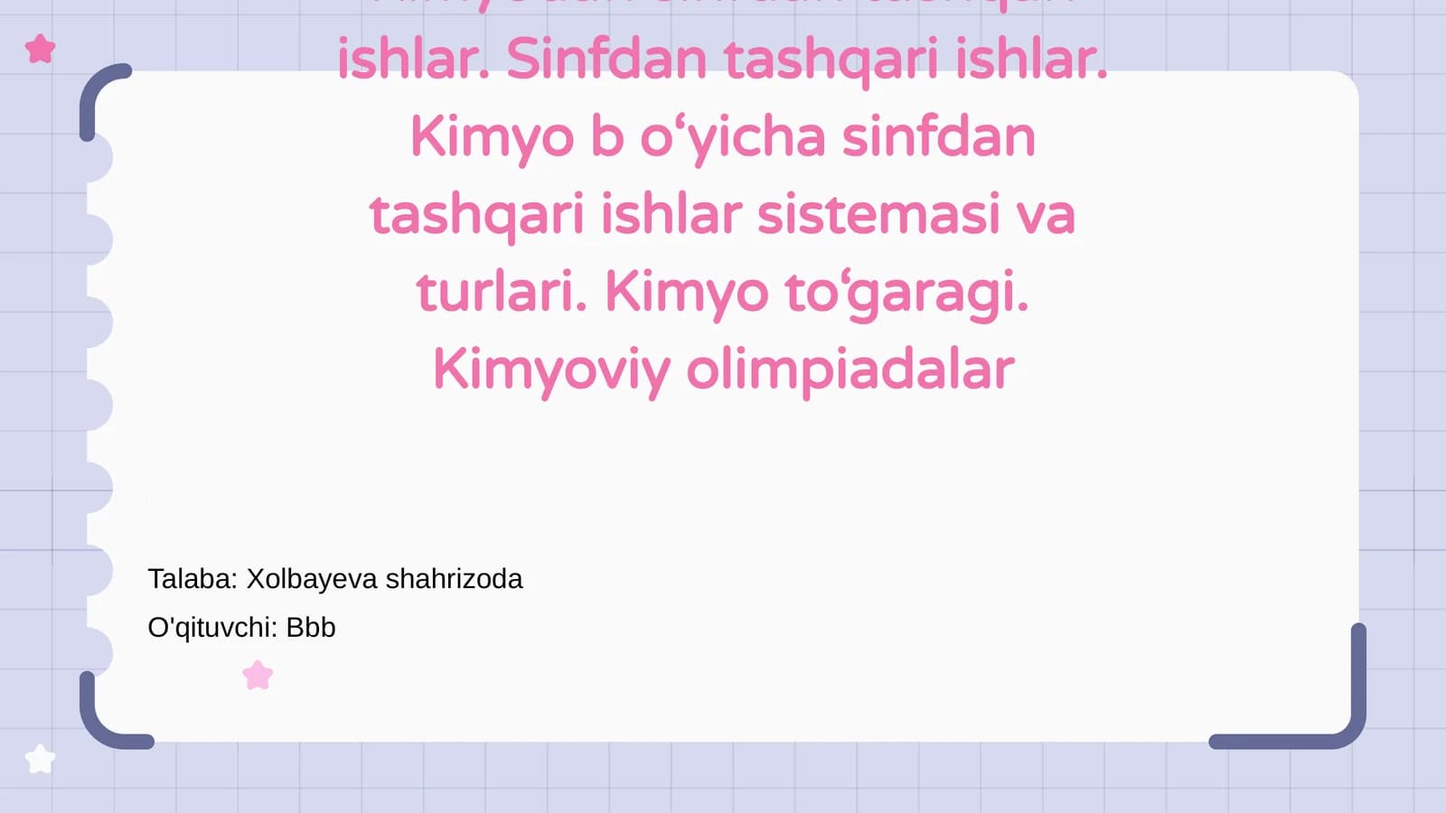 Kimyodan Sinfdan Tashqari Ishlar