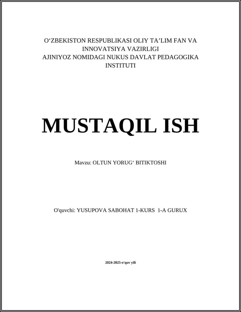 OLTIN YORUG‘ BITIKTOSHI