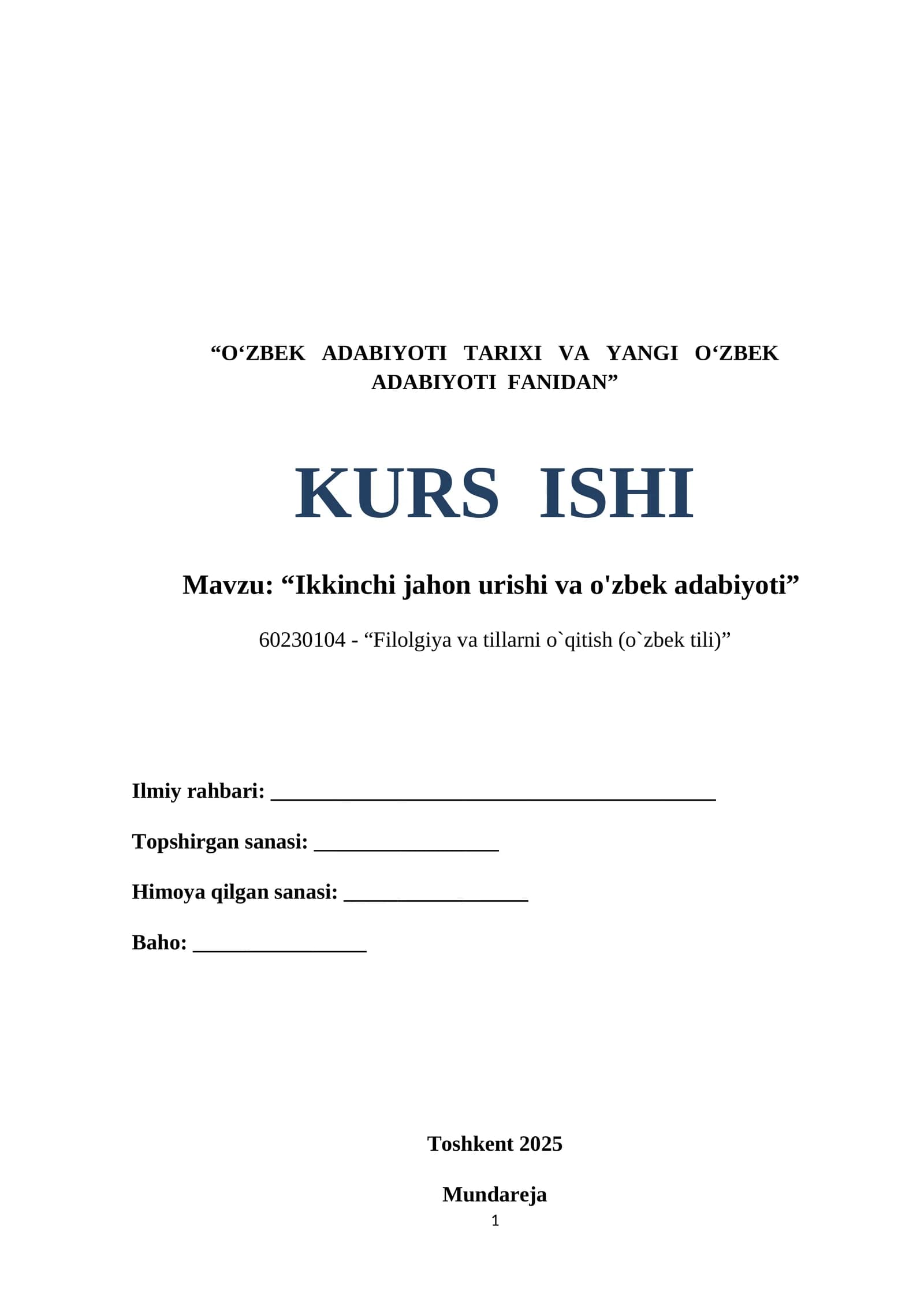 Ikkinchi jahon urushi va o'zbek adabiyoti