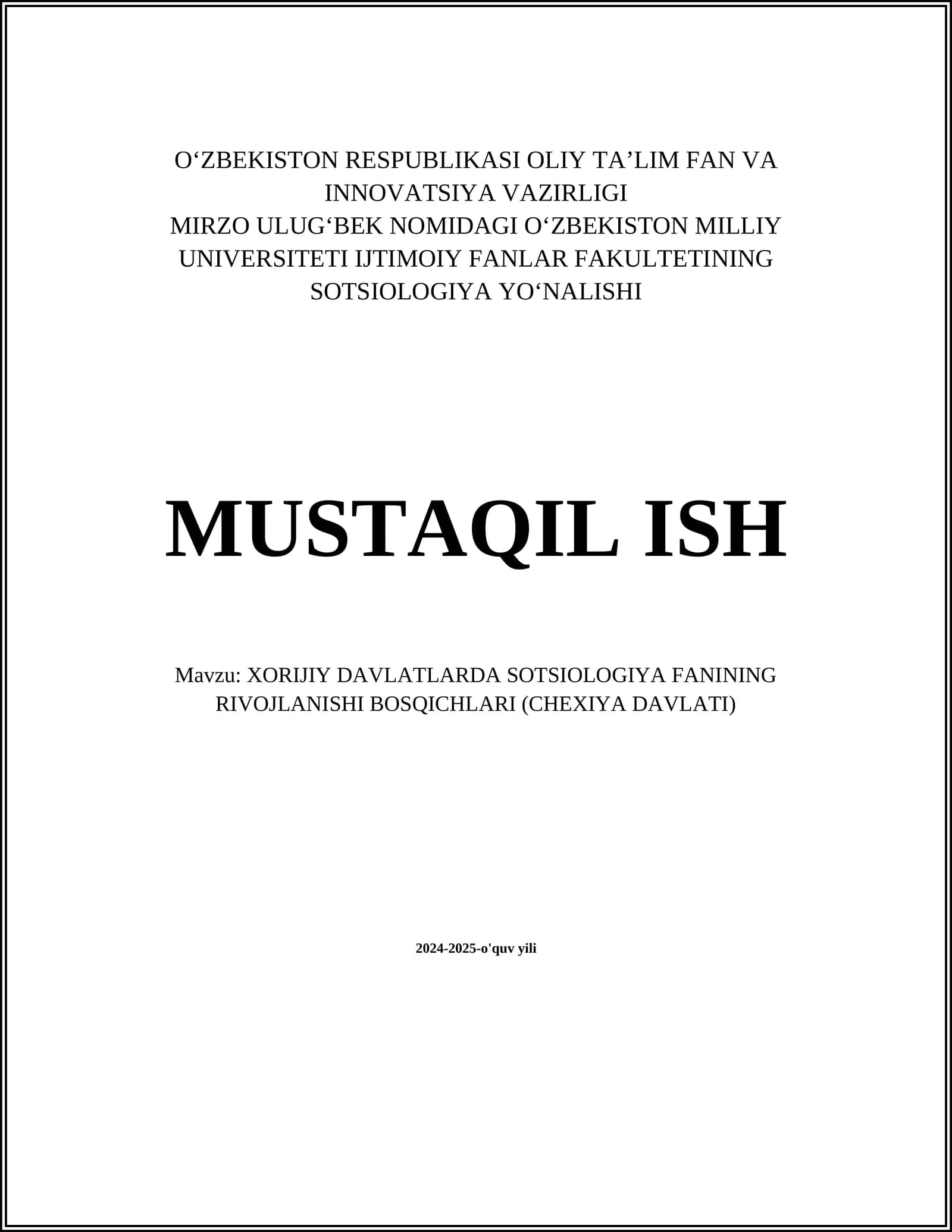 XORIJIY DAVLATLARDA SOTSIOLOGIYA FANINING RIVOJLANISHI BOSQICHLARI (CHEXIYA DAVLATI)