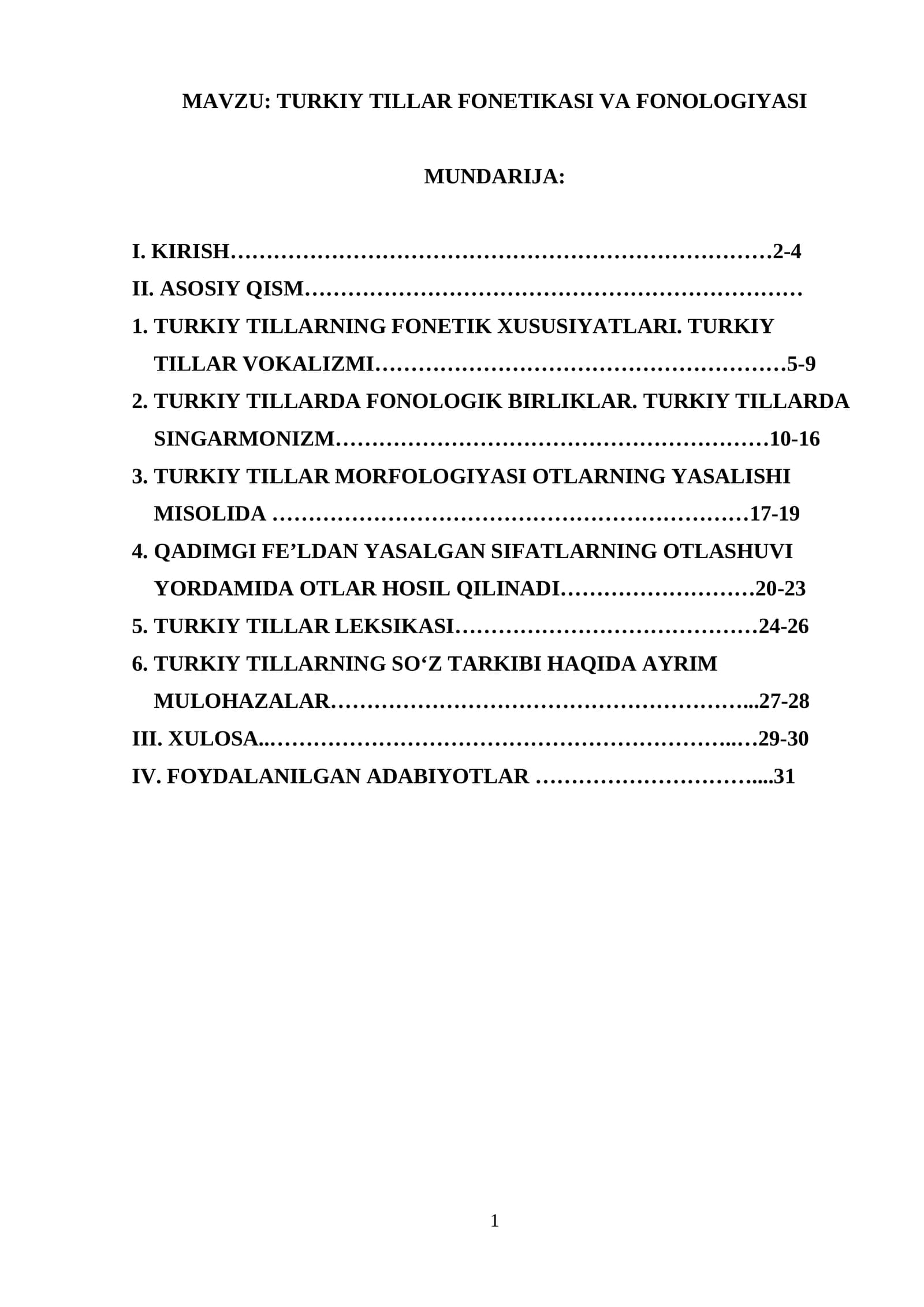 TURKIY TILLAR FONETIKASI VA FONOLOGIYASI