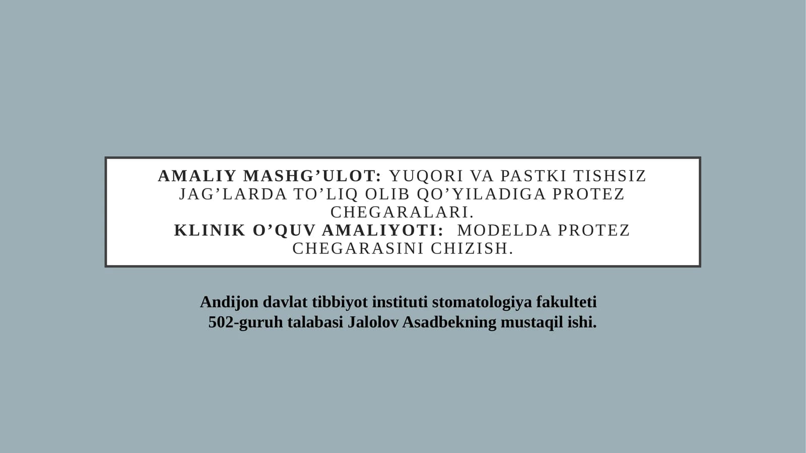 Yuqori va pastki tishsiz jag’larda to’liq olib qo’yiladiga protez chegaralari.