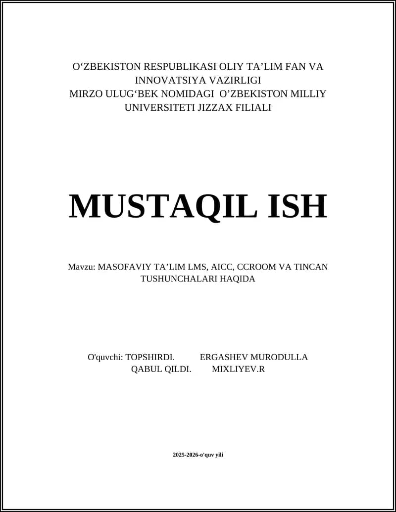 MASOFAVIY TAʼLIM LMS, AICC, CCROOM VA TINCAN TUSHUNCHALARI HAQIDA