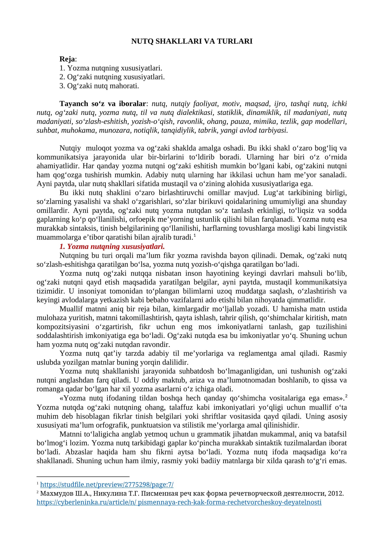 Nutq Shakllari va Turlari