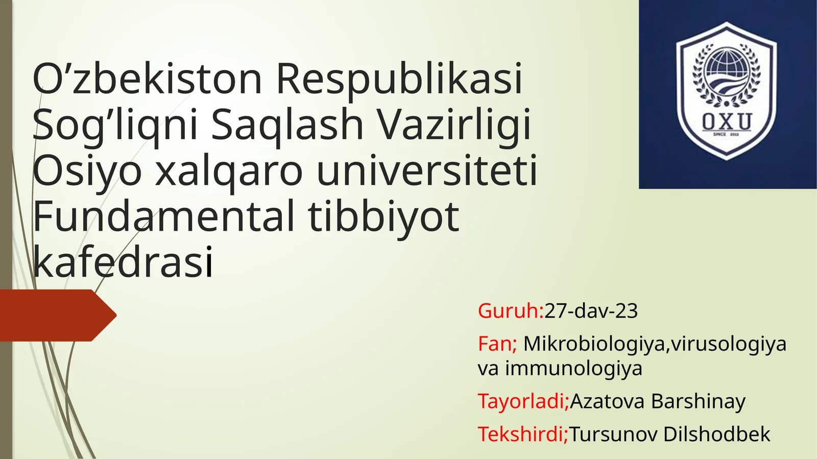 Mavzu;Leptospirozlar morfologiyasi,strukturasi,tarqalganligini keltirib chiqaruvchi kasalliklar labaratoriya diagnostikasi haqida to'liq ma'lumot