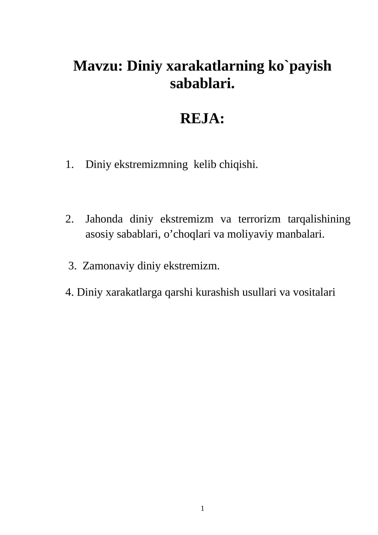 Diniy xarakatlarning ko`payish sabablari