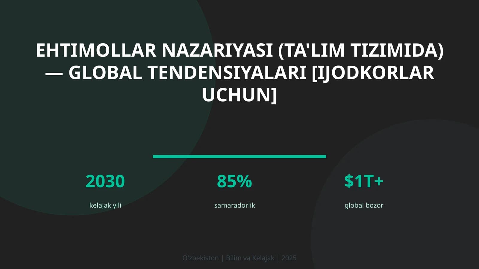 Ehtimollar nazariyasi (ta'lim tizimida) — global tendensiyalari [ijodkorlar uchun]