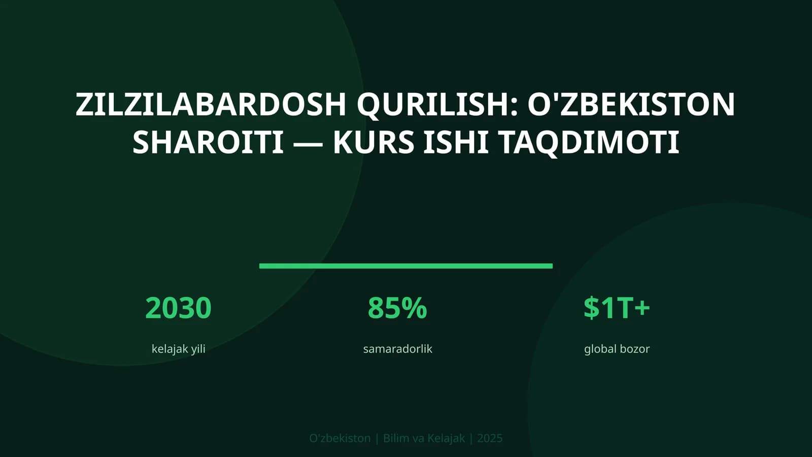 Zilzilabardosh qurilish: O'zbekiston sharoiti — kurs ishi taqdimoti