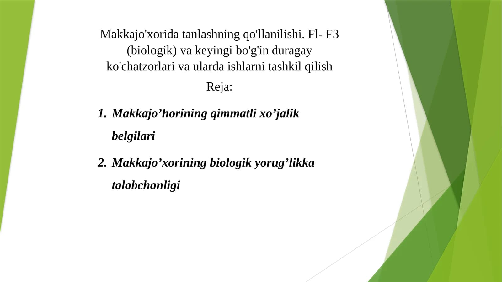 Makkajo'xoridatanlashningqo'llanilishi