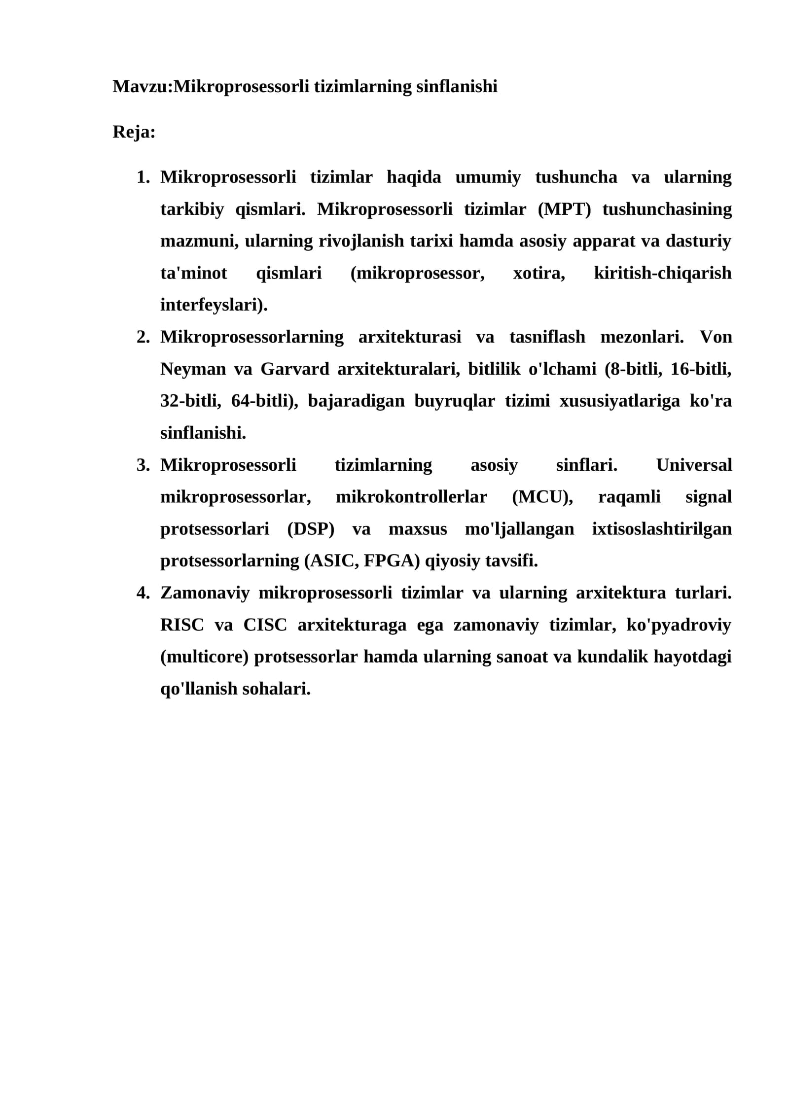 pdf. Mikroprosessorli tizimlarning sinflanishi