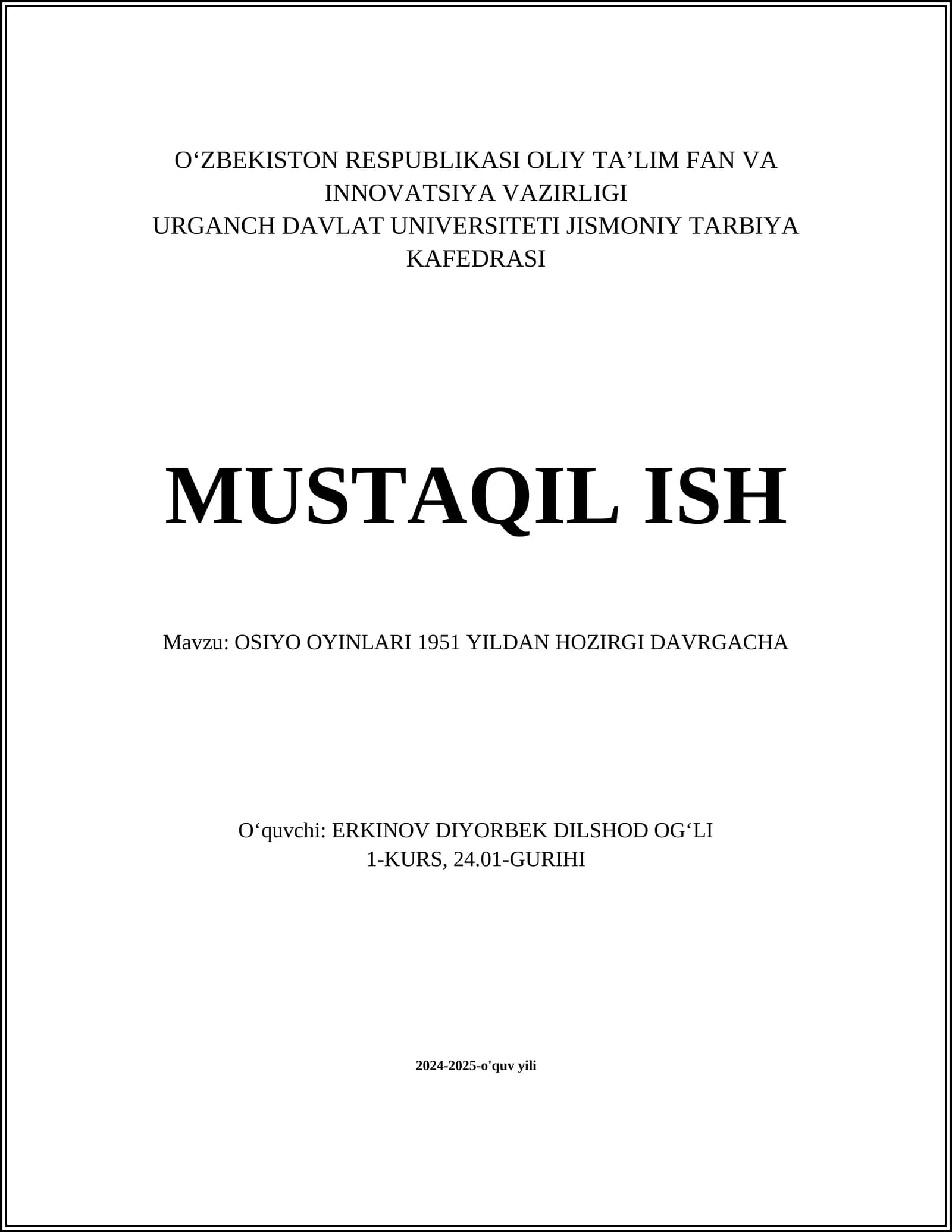 OSIYO OYINLARI 1951 YILDAN HOZIRGI DAVRGACHA
