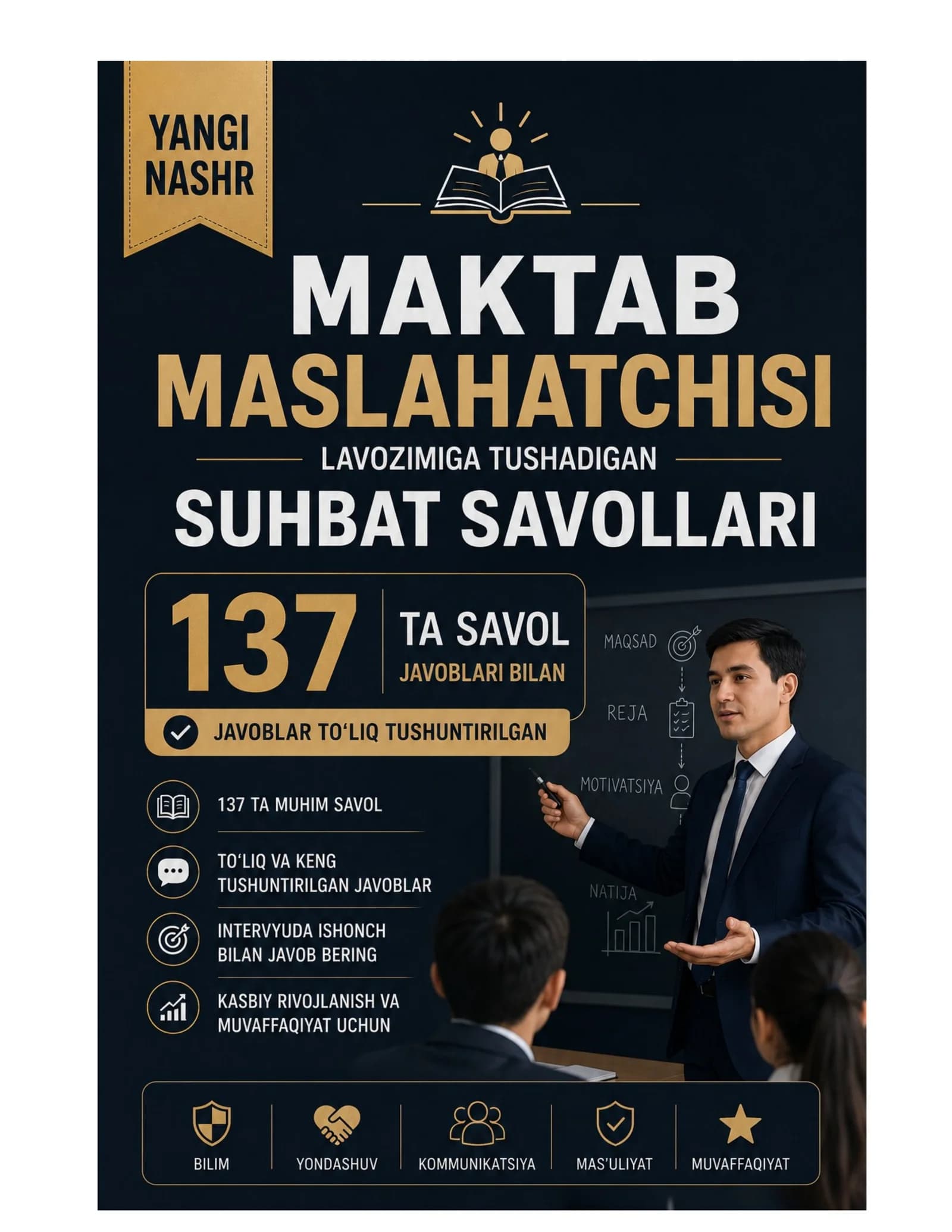 📘 💎 MAKTAB MASLAHATCHISI SAVOLLAR VA JAVOBLAR TO‘PLAMI (PREMIUM QO‘LLANMA)