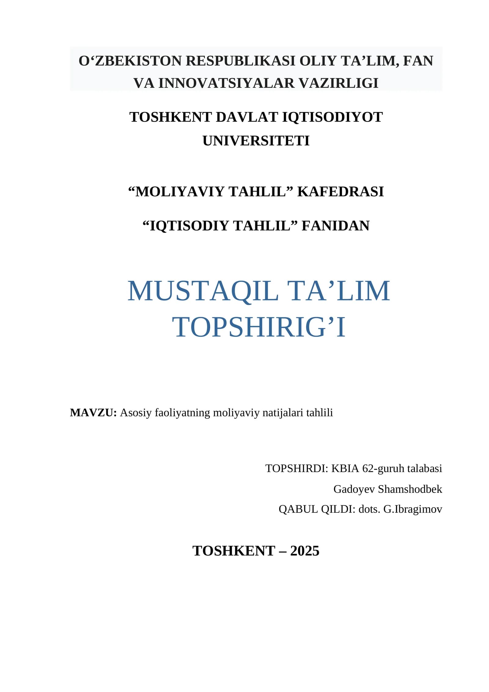 IQTISODIY TAHLIL