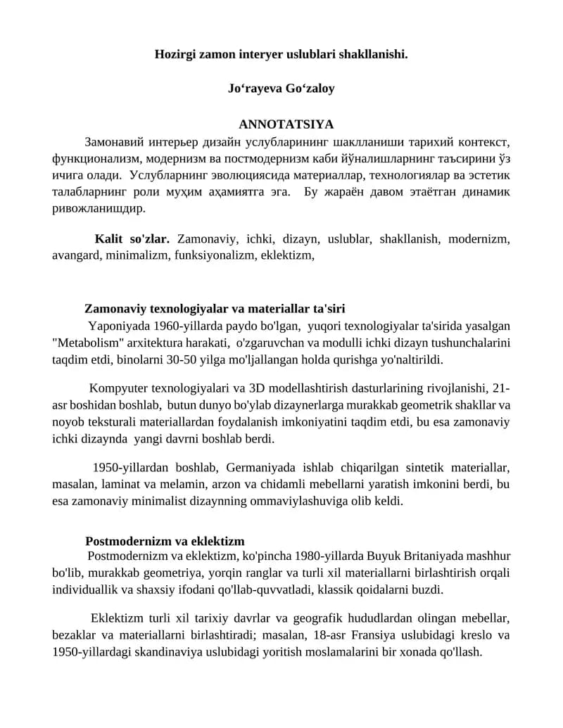 Interer uslublari