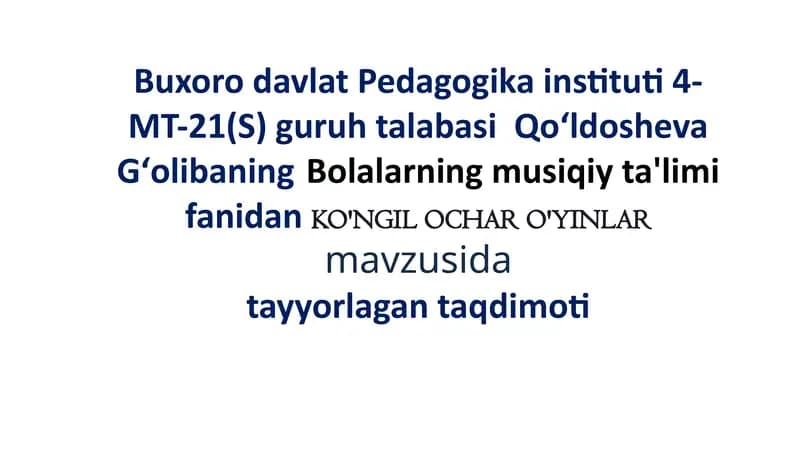 KO'NGIL OCHAR O'YINLAR