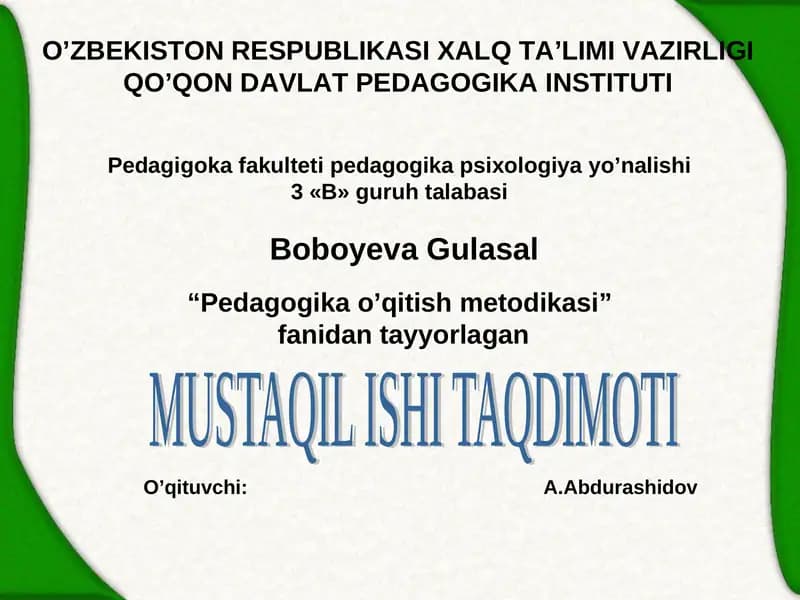 Pedagogika o’qitish metodikasi