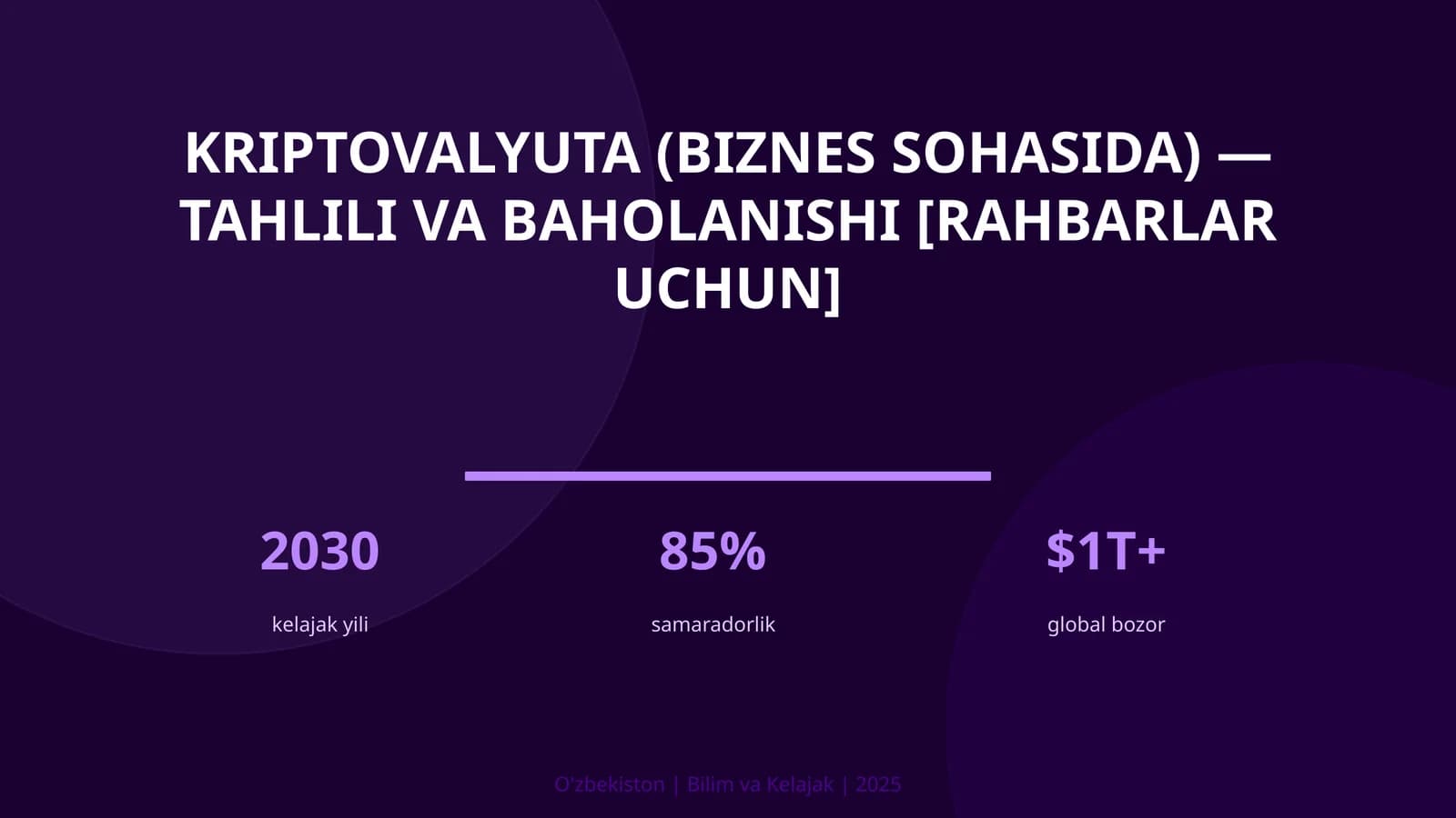 KRIPTOVALYUTA (BIZNES SOHASIDA) — TAHLILI VA BAHOLANISHI [RAHBARLAR UCHUN]