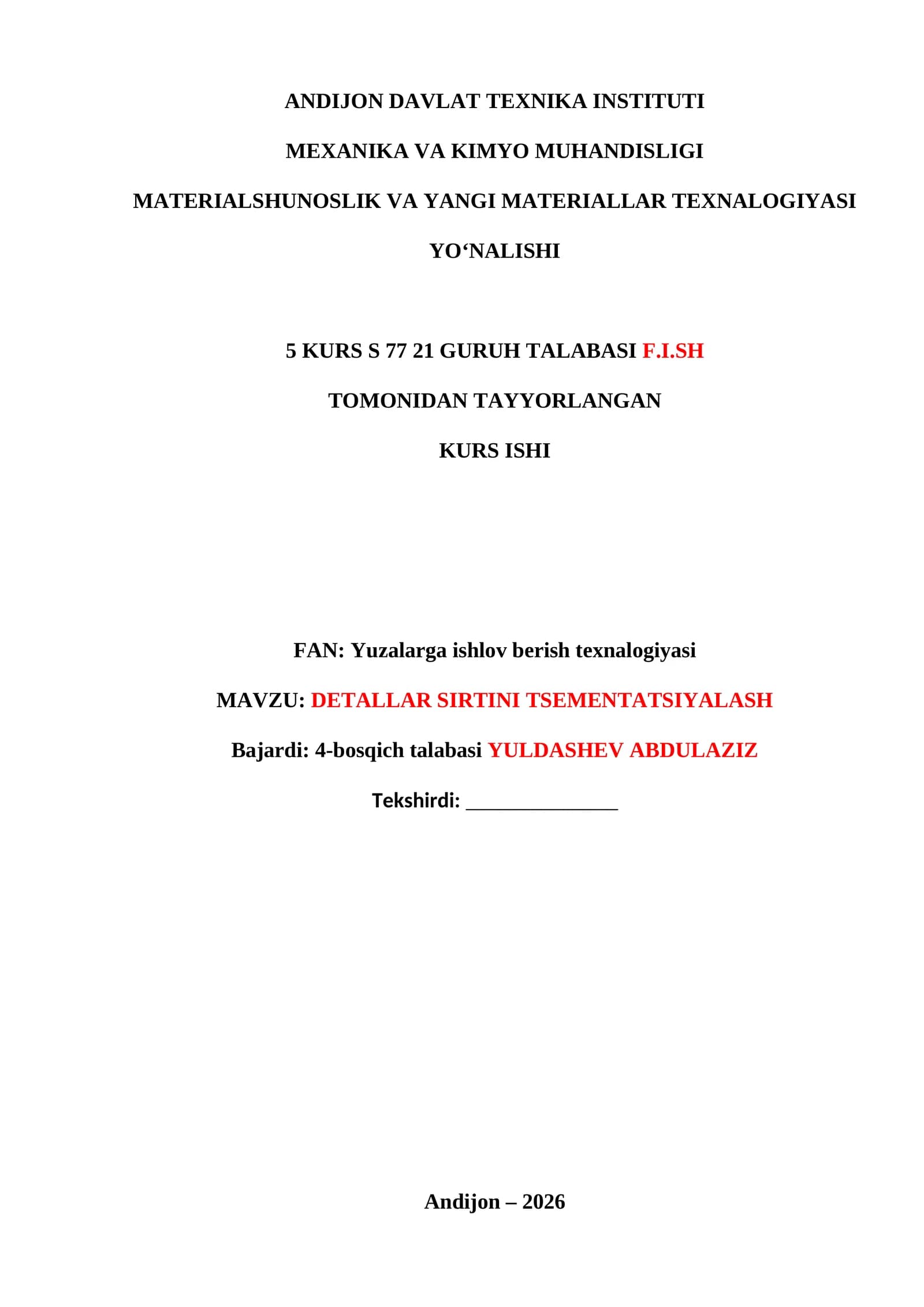 DETALLAR SIRTINI TSEMENTATSIYALASH