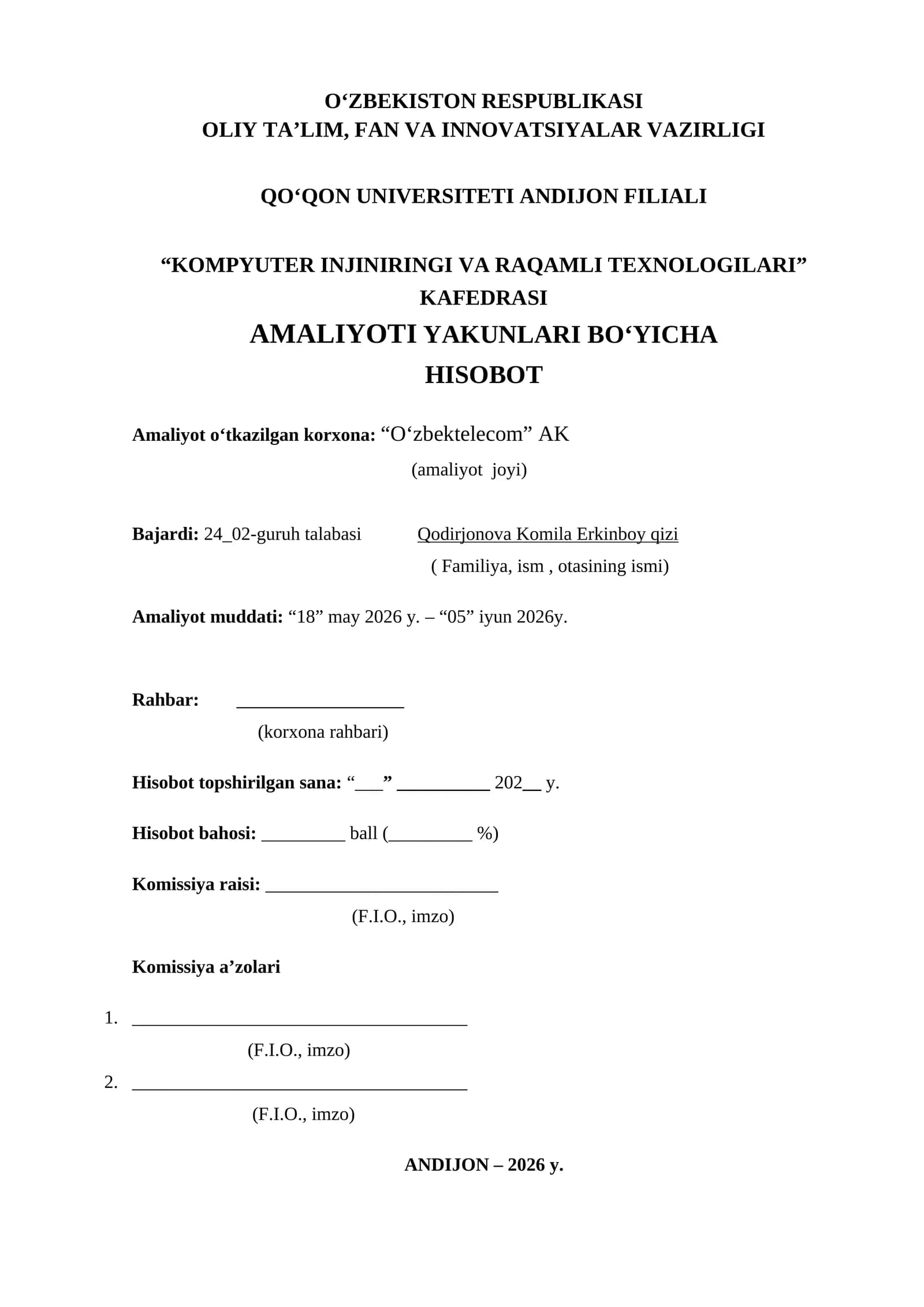 “O‘zbektelecom” AK Amaliyot hisoboti