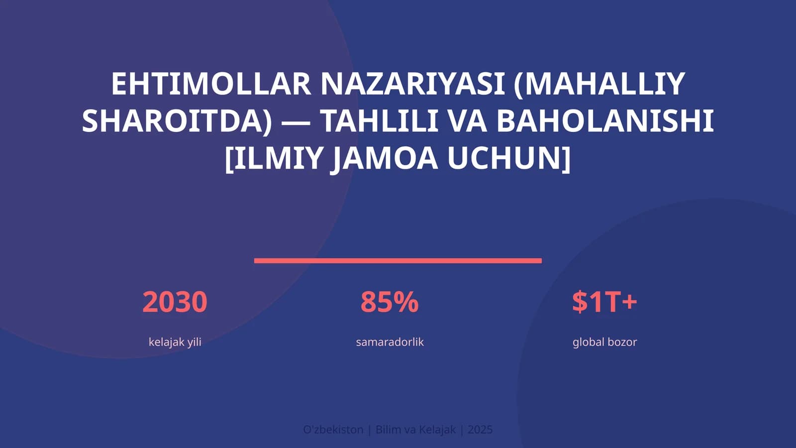 Ehtimollar nazariyasi (mahalliy sharoitda) — tahlili va baholanishi [ilmiy jamoa uchun]