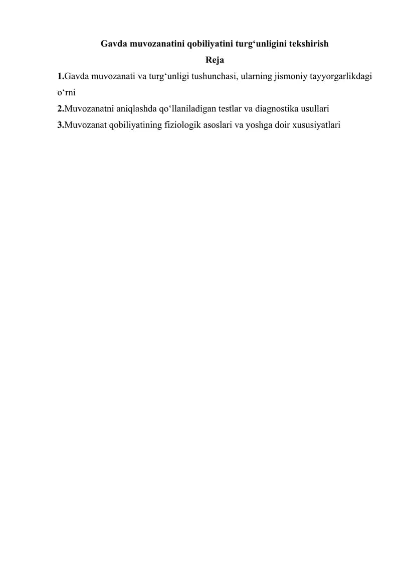 Gavda muvozanatini qobiliyatini turgʻunligini tekshirish