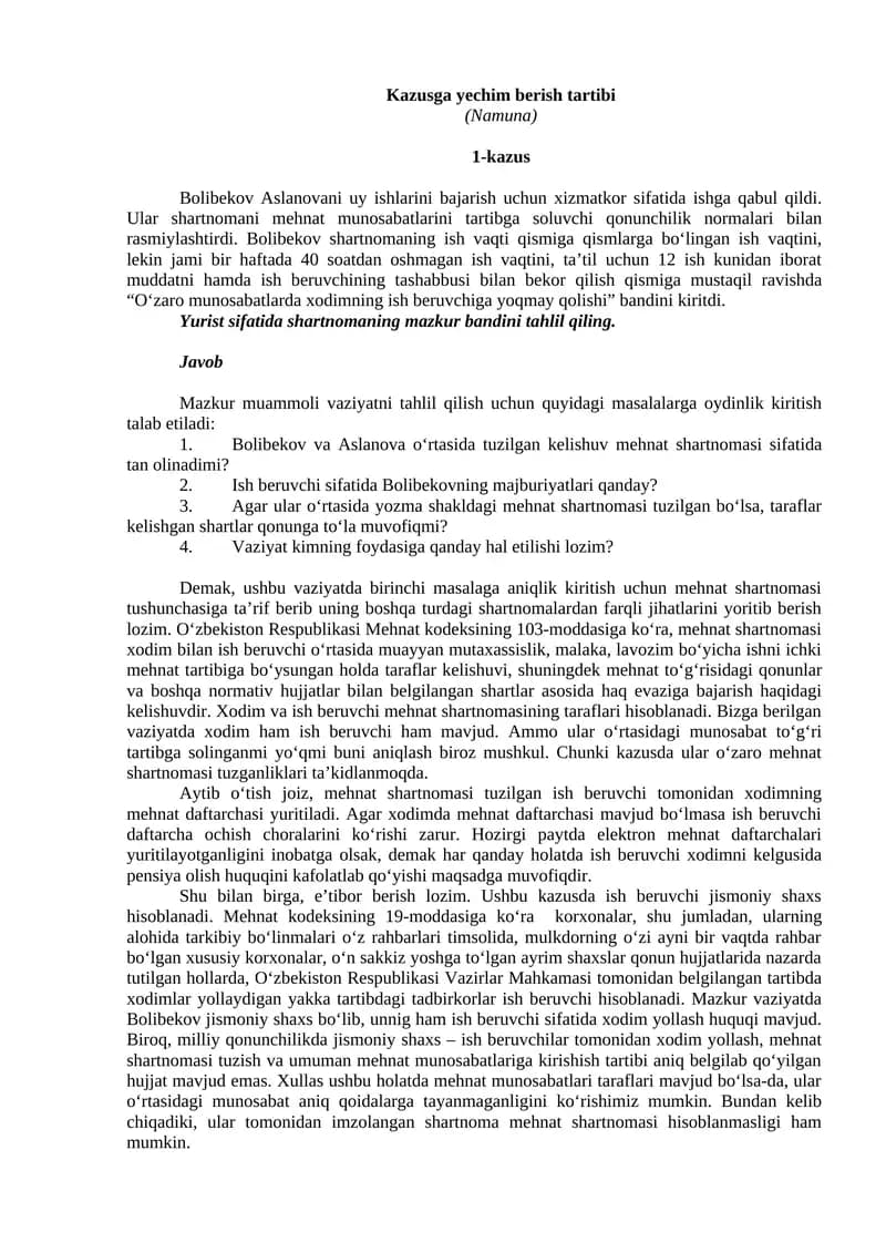 Kazusga yechim berish tartibi