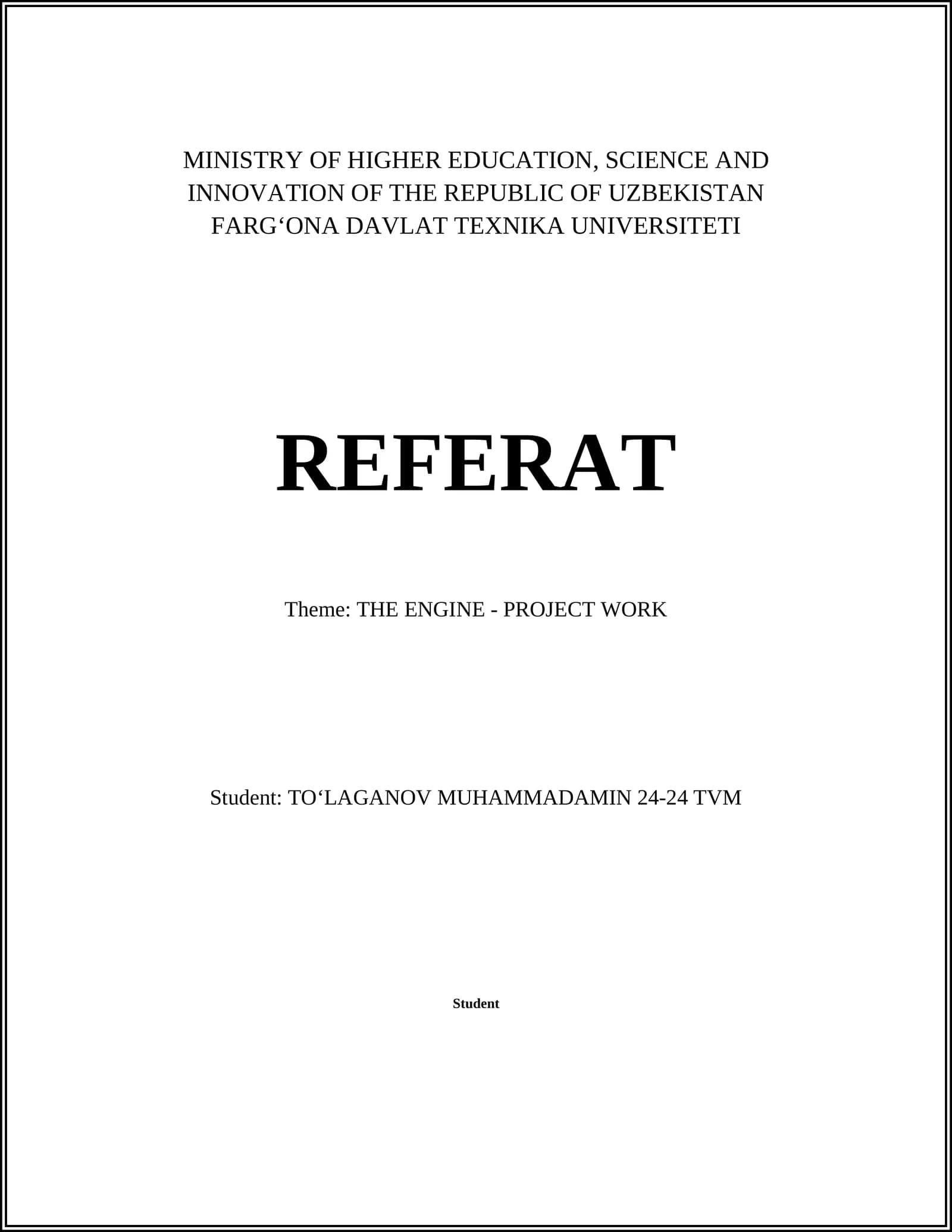 THE ENGINE - PROJECT WORK