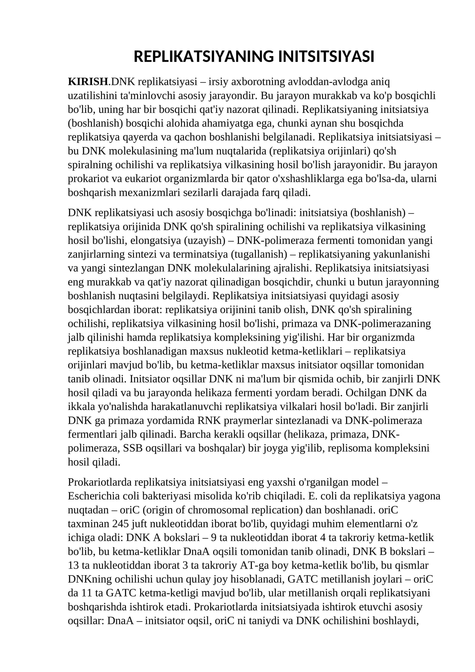 REPLIKATSIYANING INITSITSIYASI