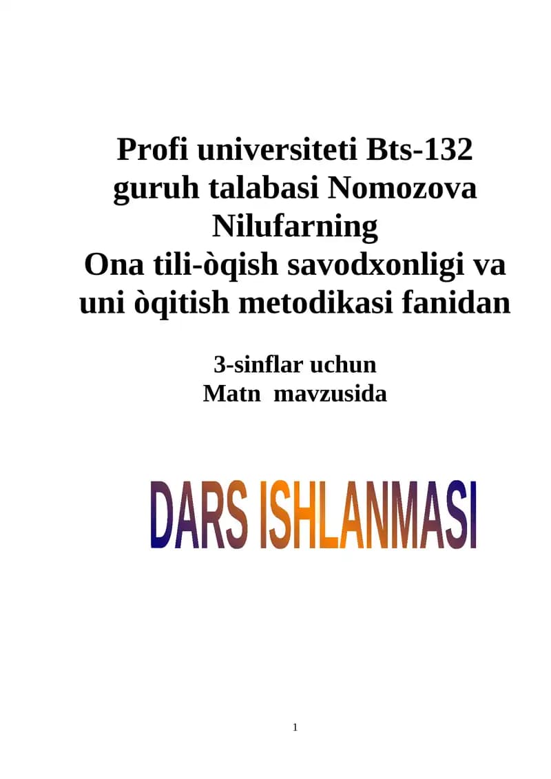 O’qish. Umumiy o’rta ta’lim maktablarining 3-sinfi uchun darslik