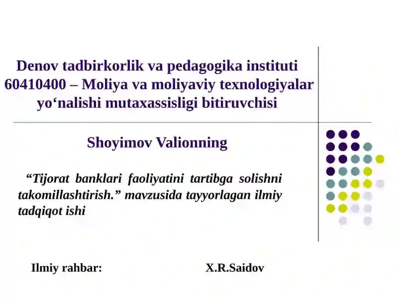 Tijorat banklari faoliyatini tartibga solishning ilmiy-nazariy asoslari