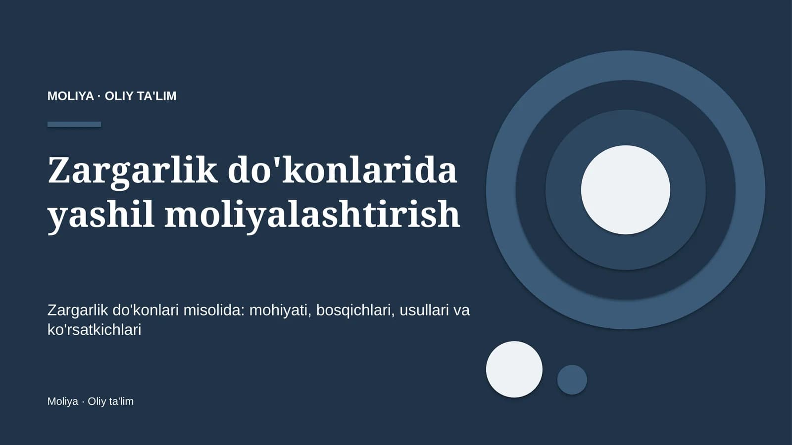 Zargarlik do'konlarida yashil moliyalashtirish
