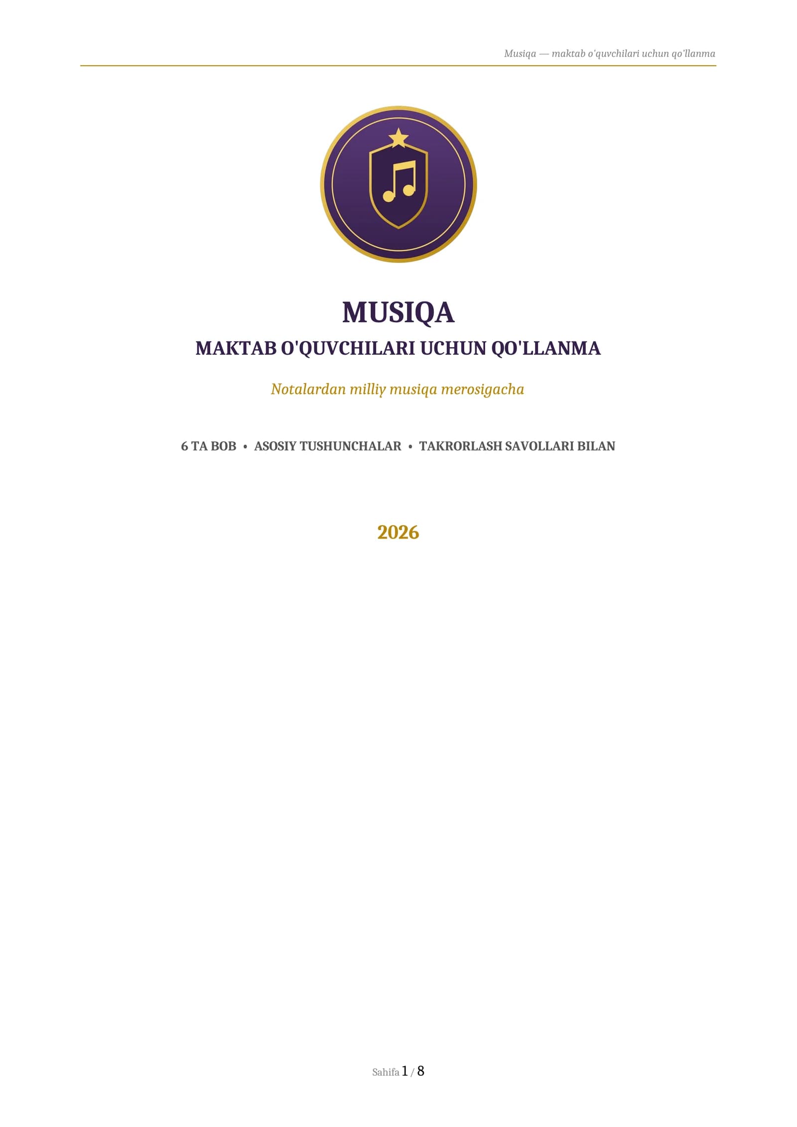 MUSIQA
MAKTAB O'QUVCHILARI UCHUN QO'LLANMA