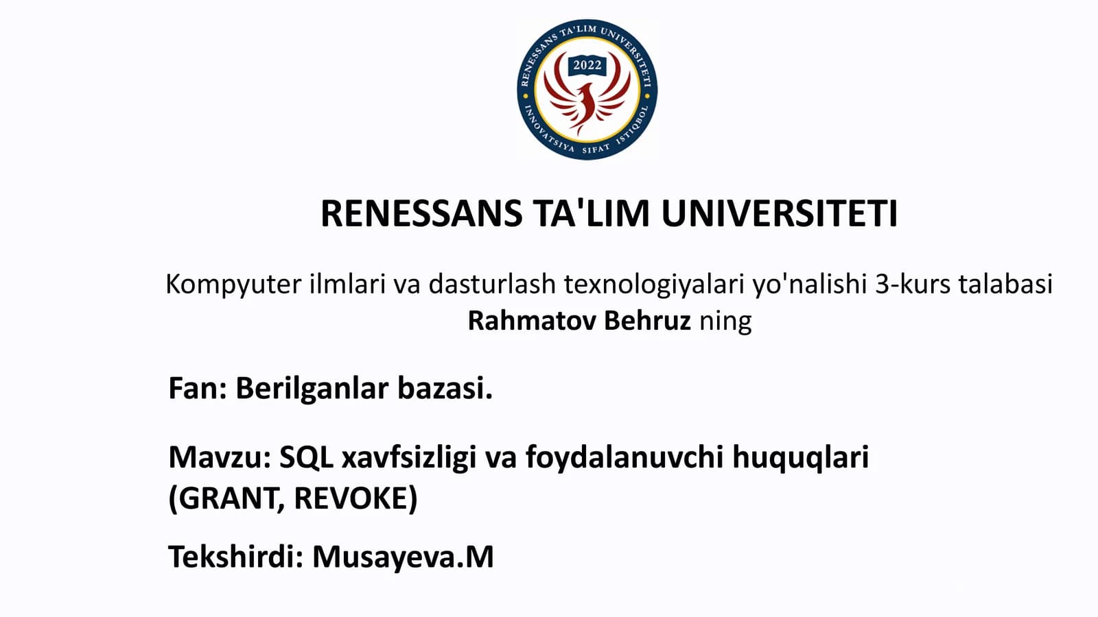 SQL Xavfsizligi: GRANT va REVOKE bilan Foydalanuvchi Huquqlarini Boshqarish
