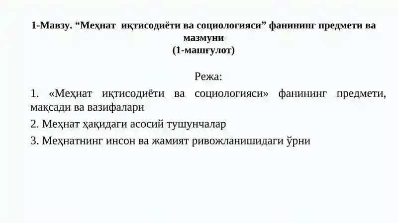Меҳнат иқтисодиёти ва социологияси