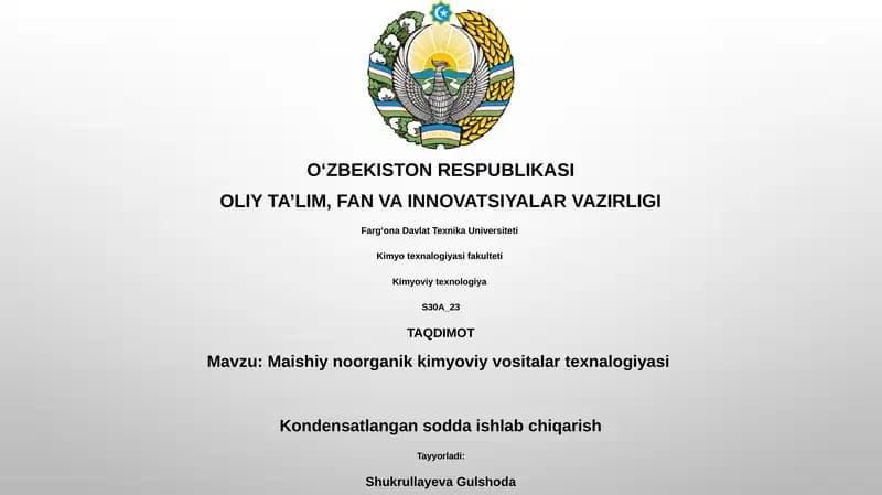 Maishiy noorganik kimyoviy vositalar texnalogiyasi