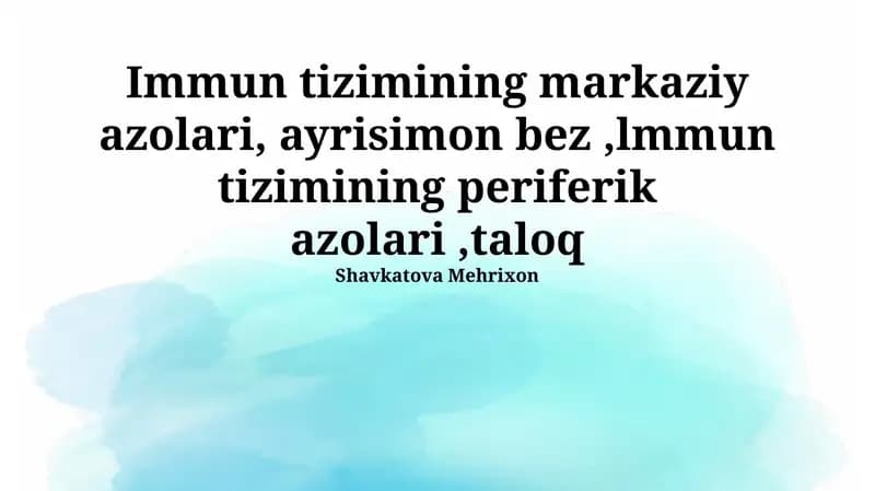 Immunitet Sistemining Periferik Organlari: Taloq