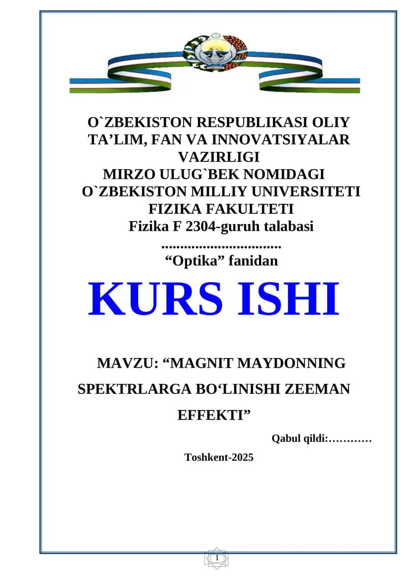 Optika fanidan KURS ISHI