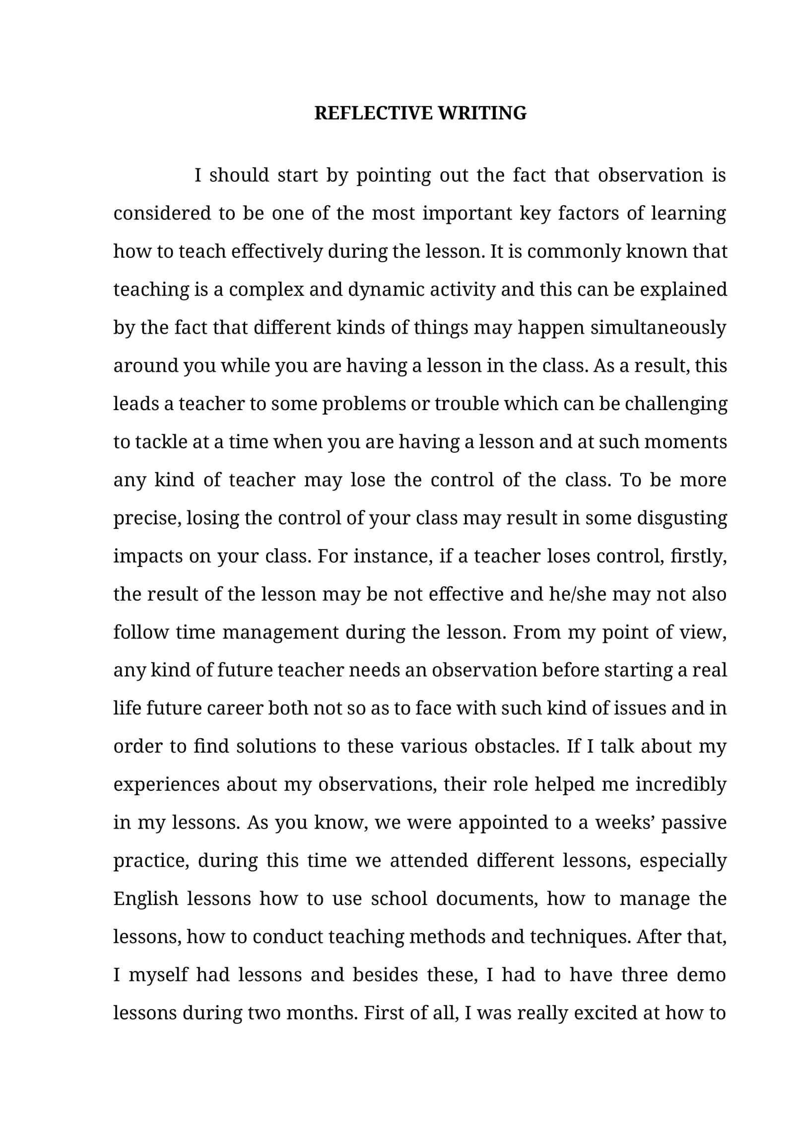REFLECTIVE WRITING