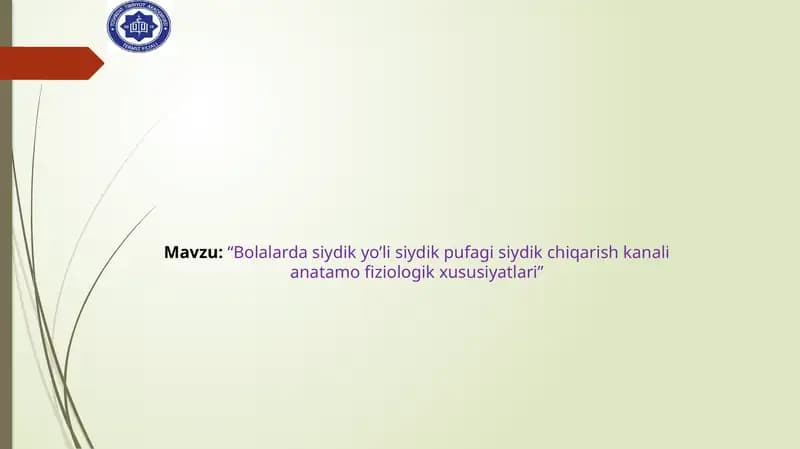 Bolalardagi siydik yo’li siydik pufagi siydik chiqarish kanali anatamo fiziologik xususiyatlari