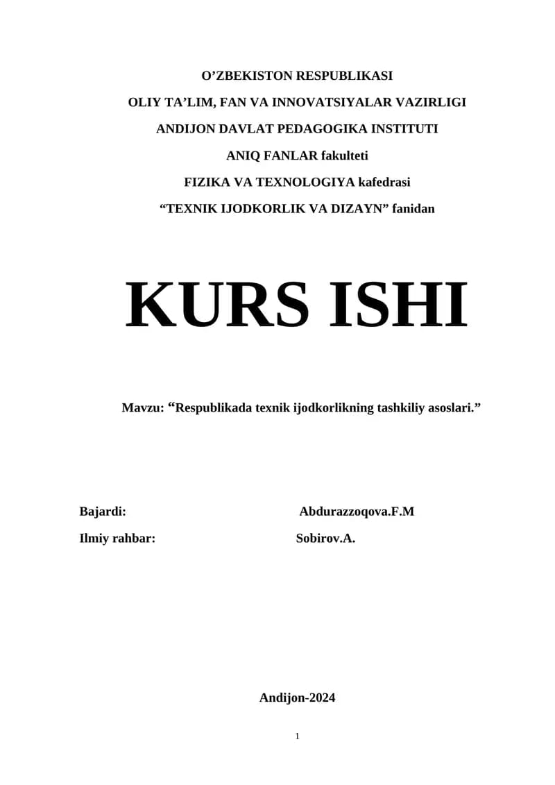 Respublikada texnik ijodkorlikning tashkiliy asoslari