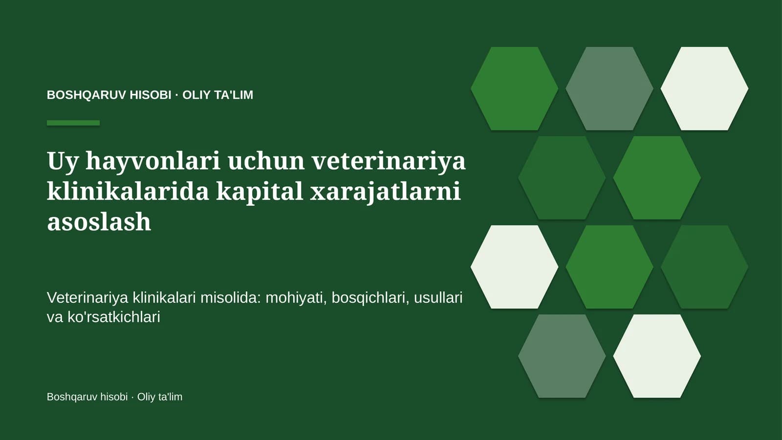 uy hayvonlari uchun veterinariya klinikalarida kapital xarajatlarni asoslash 3009