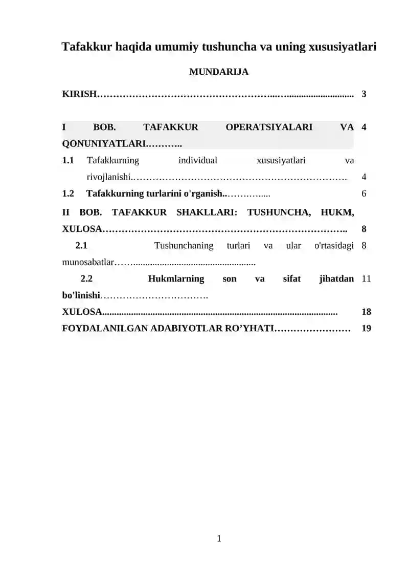 Tafakkur haqida umumiy tushuncha va uning xususiyatlari