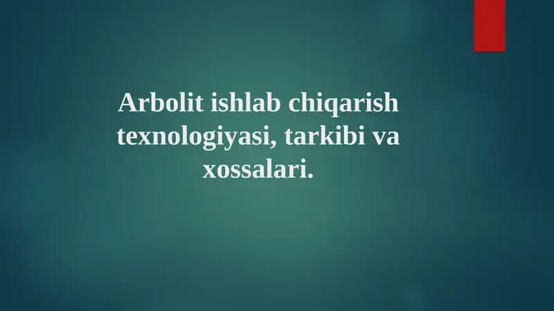 Arbolit ishlab chiqarish texnologiyasi