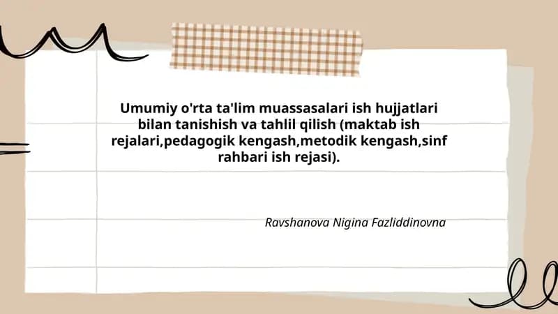 Umumiy o'rta ta'lim muassasalari ish hujjatlari