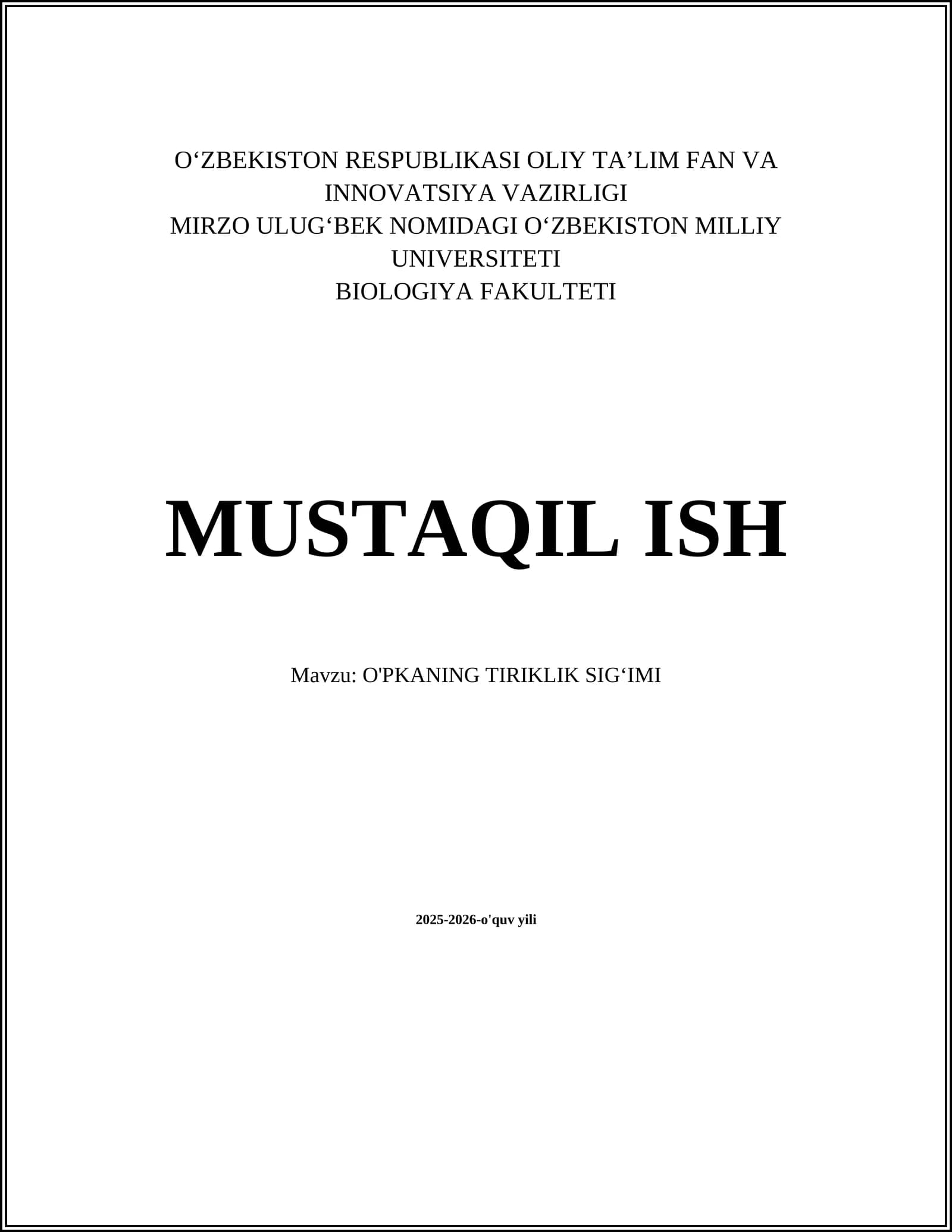 O'PKANING TIRIKLIK SIGʻIMI