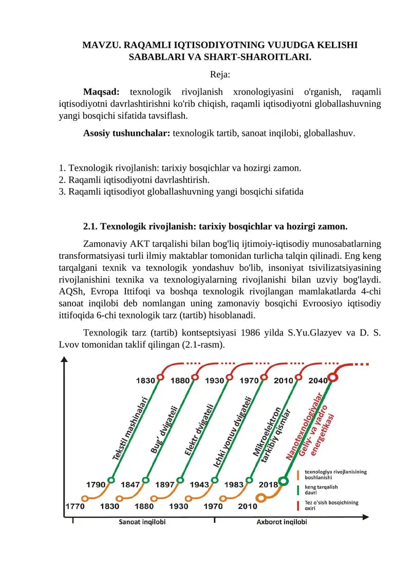 RAQAMLI IQTISODIYOTNING VUJUDGA KELISHI SABABLARI VA SHART-SHAROITLARI