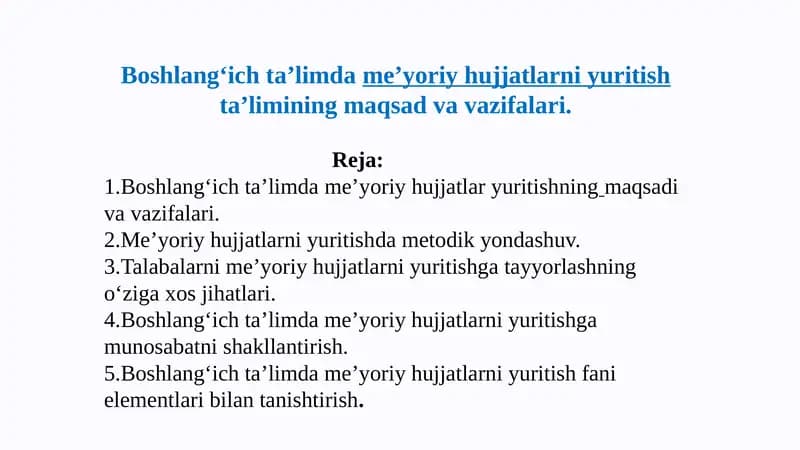 Boshlang‘ich ta’limdame’yoriy hujjatlarni yuritish