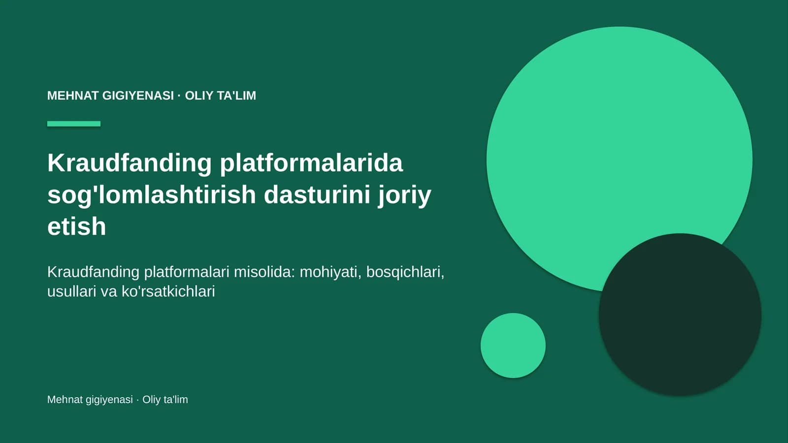 Kraudfanding platformalarida sog'lomlashtirish dasturini joriy etish
